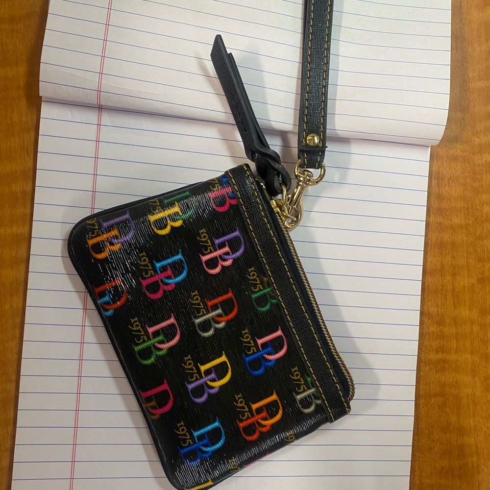 Dooney & Bourke Black Wristlet with Colorful Logo